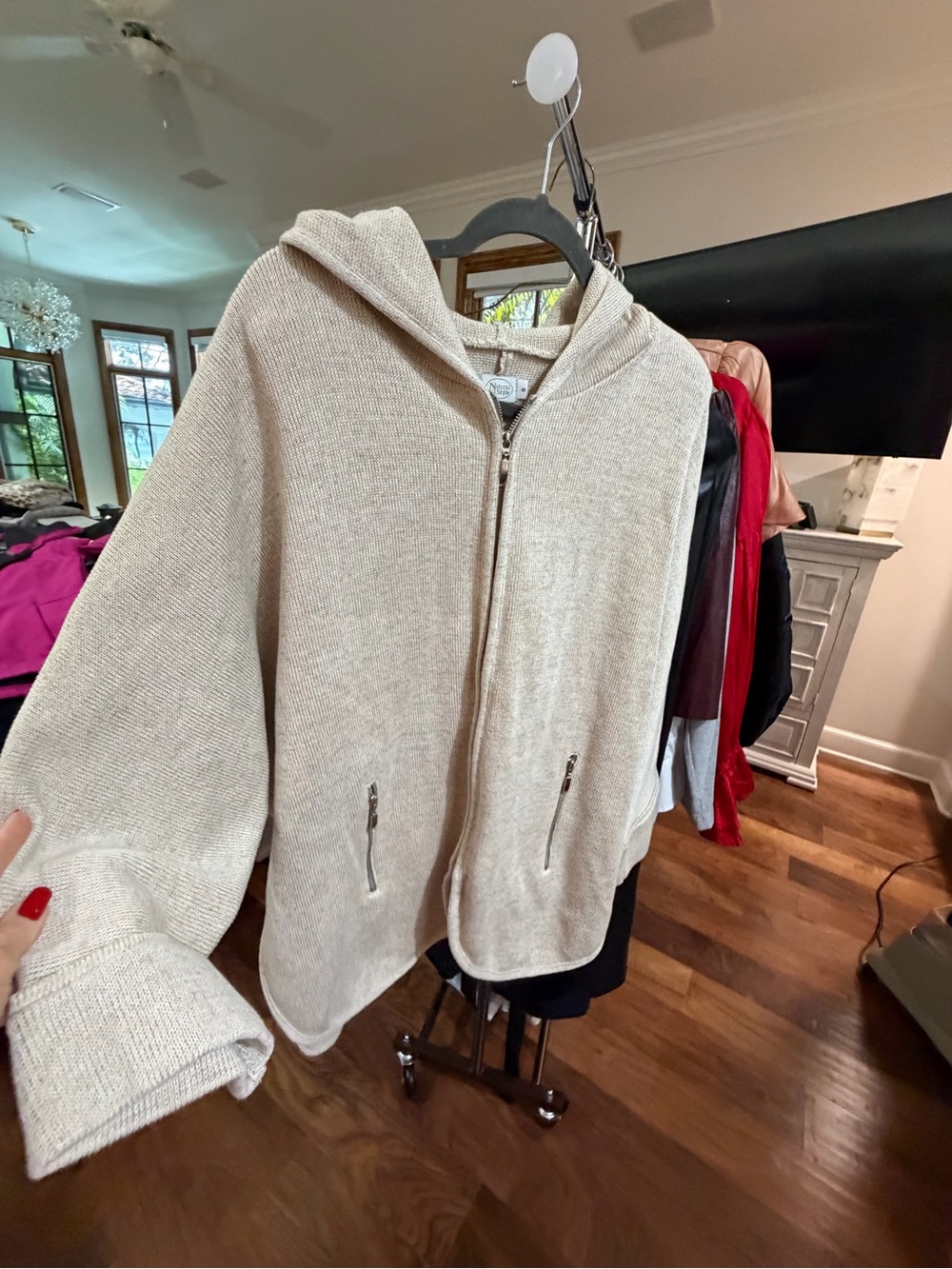 Hooded Zip Knit Sweater Jacket in Oatmeal